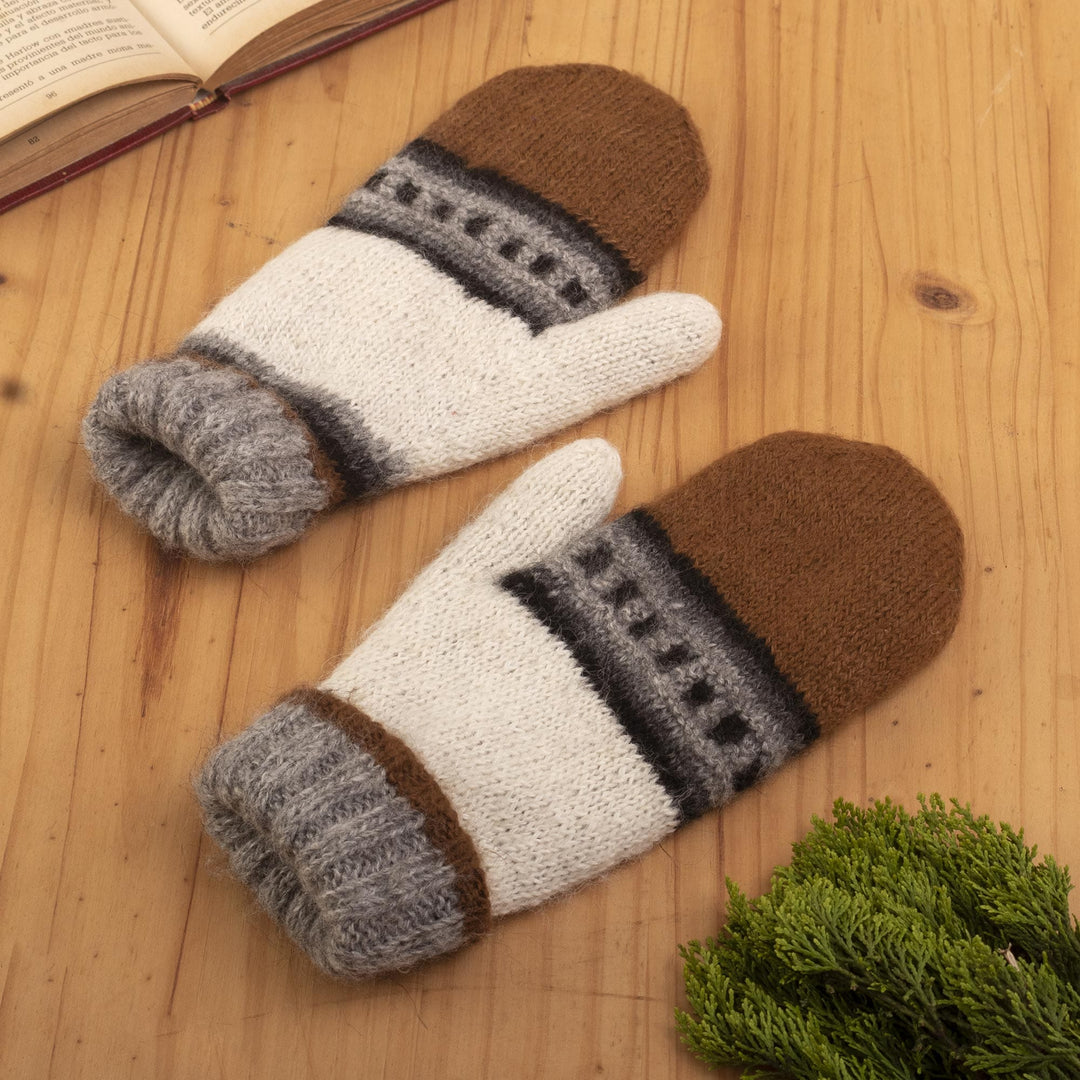 100% Alpaca Hand-Knit Undyed Mittens From Surco Peru - Warm Hands