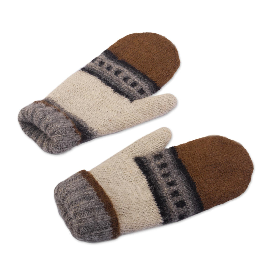 100% Alpaca Hand-Knit Undyed Mittens From Surco Peru - Warm Hands