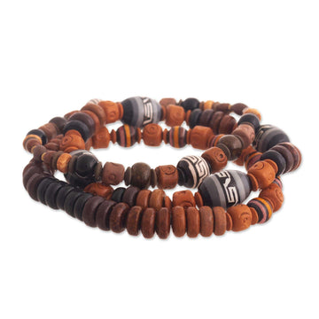 Set of 3 Handmade Stretch Bracelets of Brown Ceramic Beads - Soul of the Andes