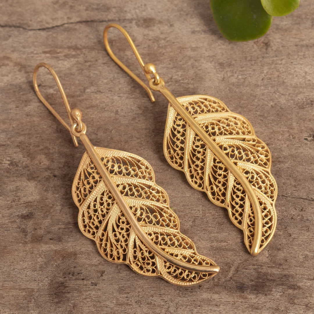 24k Gold-Plated Filigree Leaf Earrings - Regal Leaves