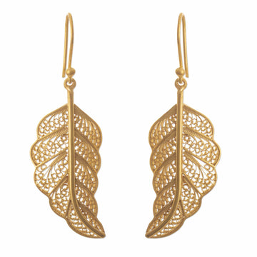 24k Gold-Plated Filigree Leaf Earrings - Regal Leaves