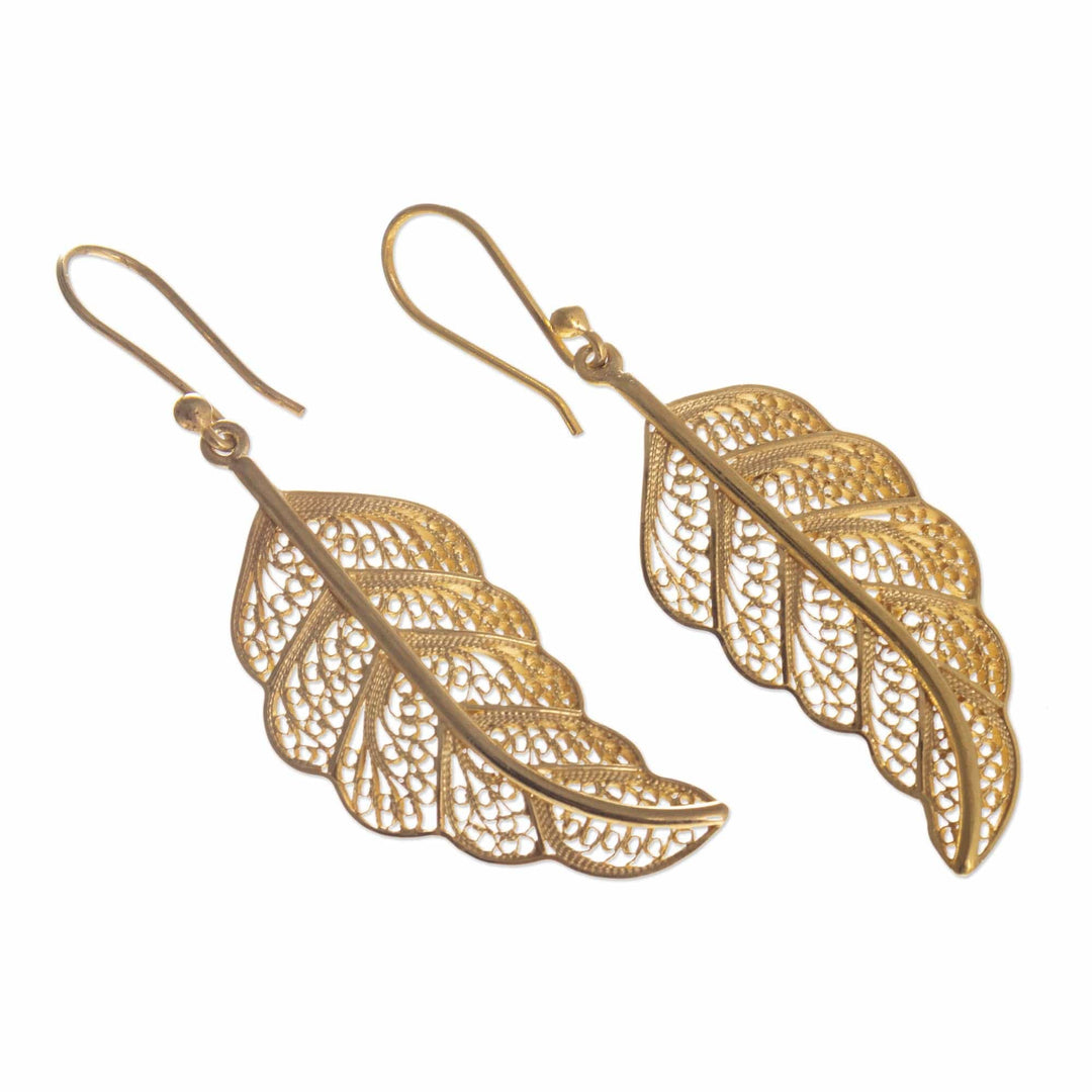 24k Gold-Plated Filigree Leaf Earrings - Regal Leaves