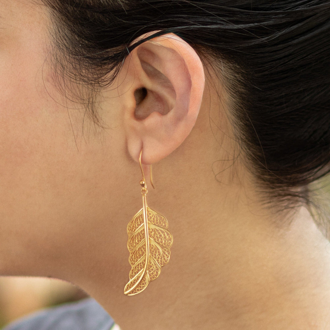 24k Gold-Plated Filigree Leaf Earrings - Regal Leaves