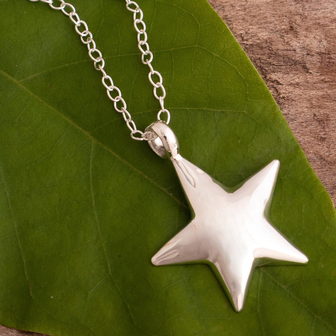 Sterling Silver Rounded Star Pendant Necklace from Peru - Luminous Star
