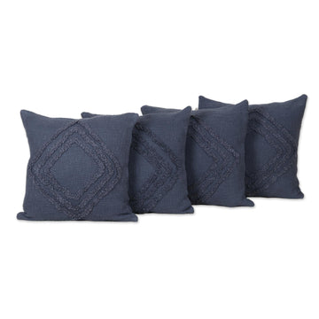 Cadet Blue Cotton Cushion Covers (Set of 4) - Blue Clouds