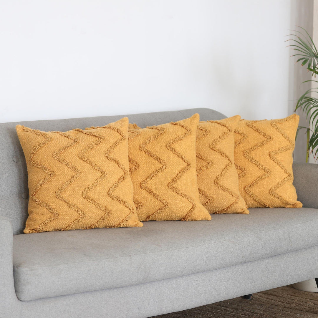Embroidered Cushion Covers with Zigzag Motif (Set of 4) - Marigold Path