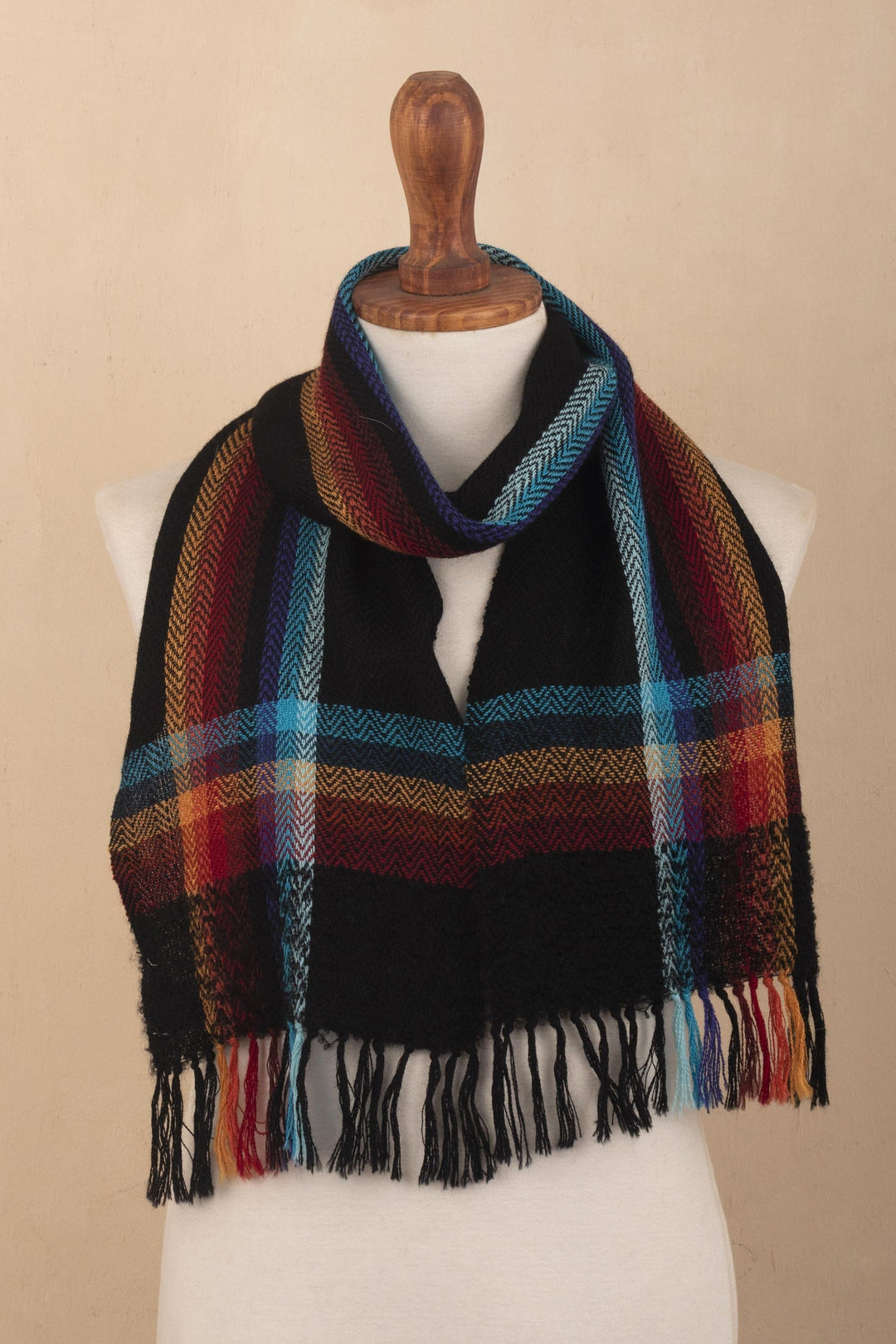 Dark Multicolor 100% Alpaca Scarf Hand Made in Peru - Peruvian Plaid