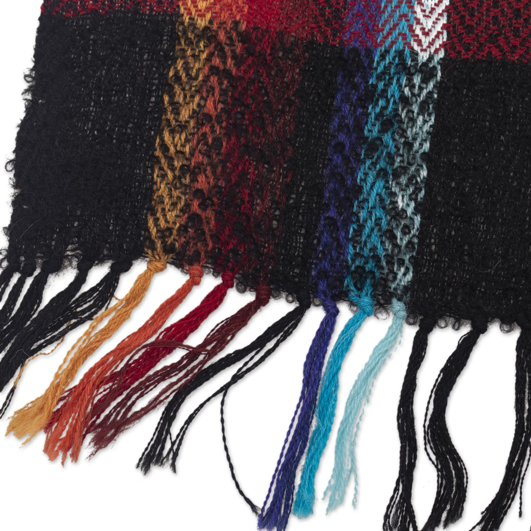 Dark Multicolor 100% Alpaca Scarf Hand Made in Peru - Peruvian Plaid