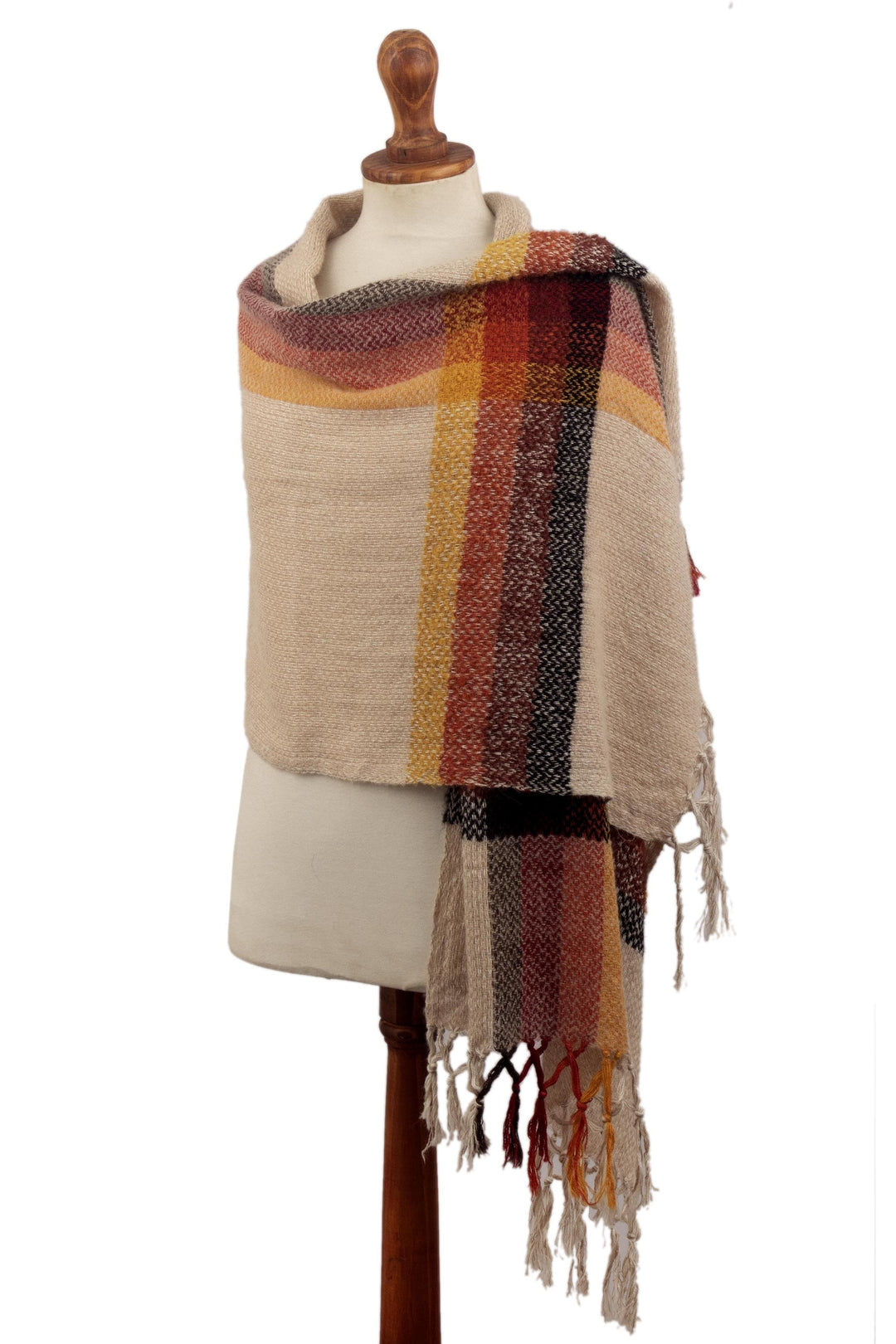 100% Alpaca Wool Shawl Scarf in Earth Tones from Peru - Huayhuash Sunset