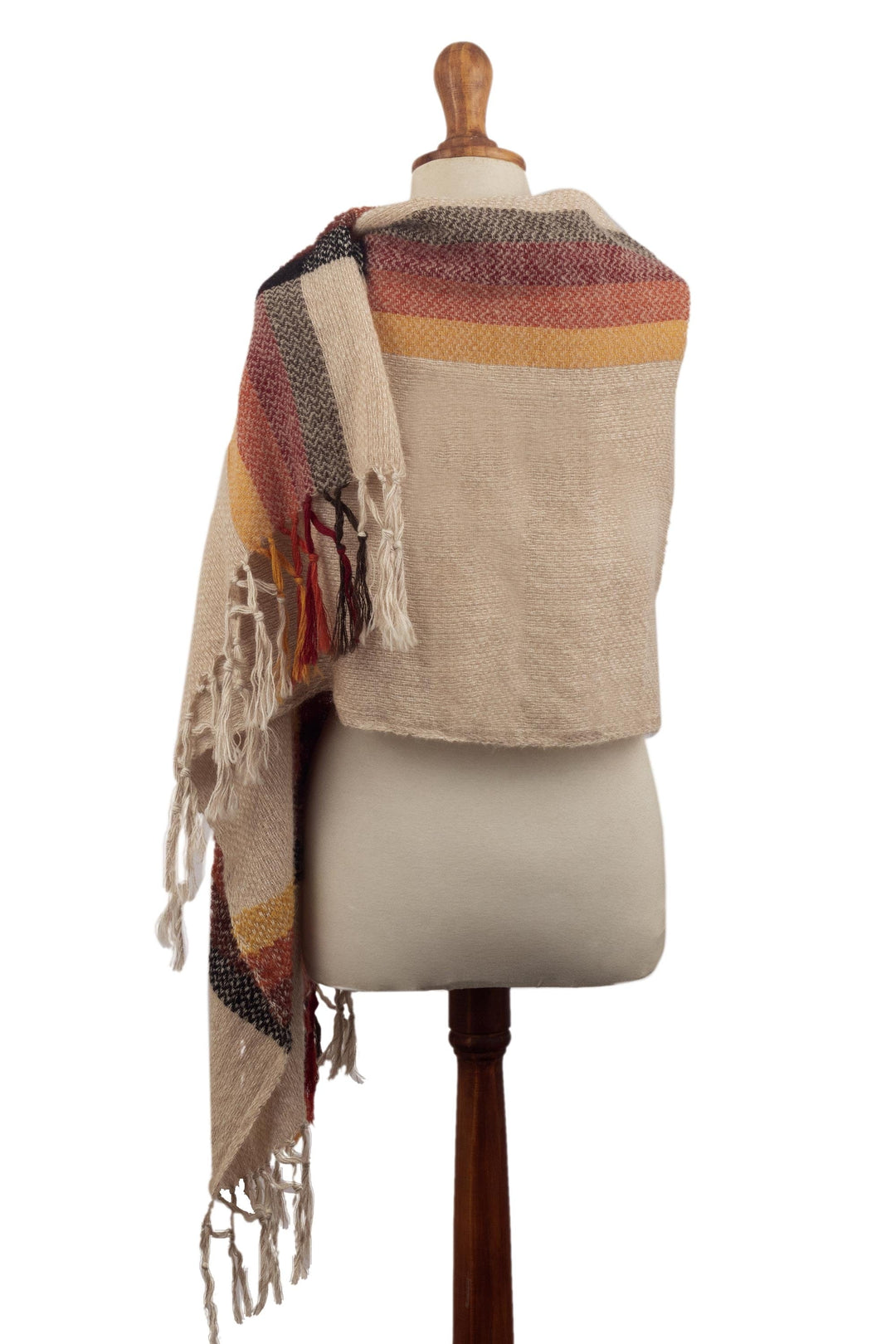 100% Alpaca Wool Shawl Scarf in Earth Tones from Peru - Huayhuash Sunset