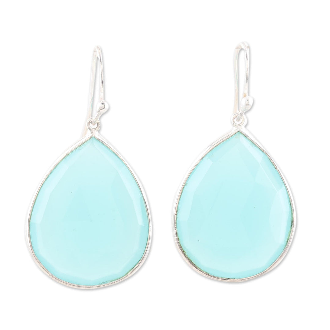 Chalcedony and Sterling Silver Dangle Earrings - Dropped in Blue