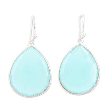 Chalcedony and Sterling Silver Dangle Earrings - Dropped in Blue
