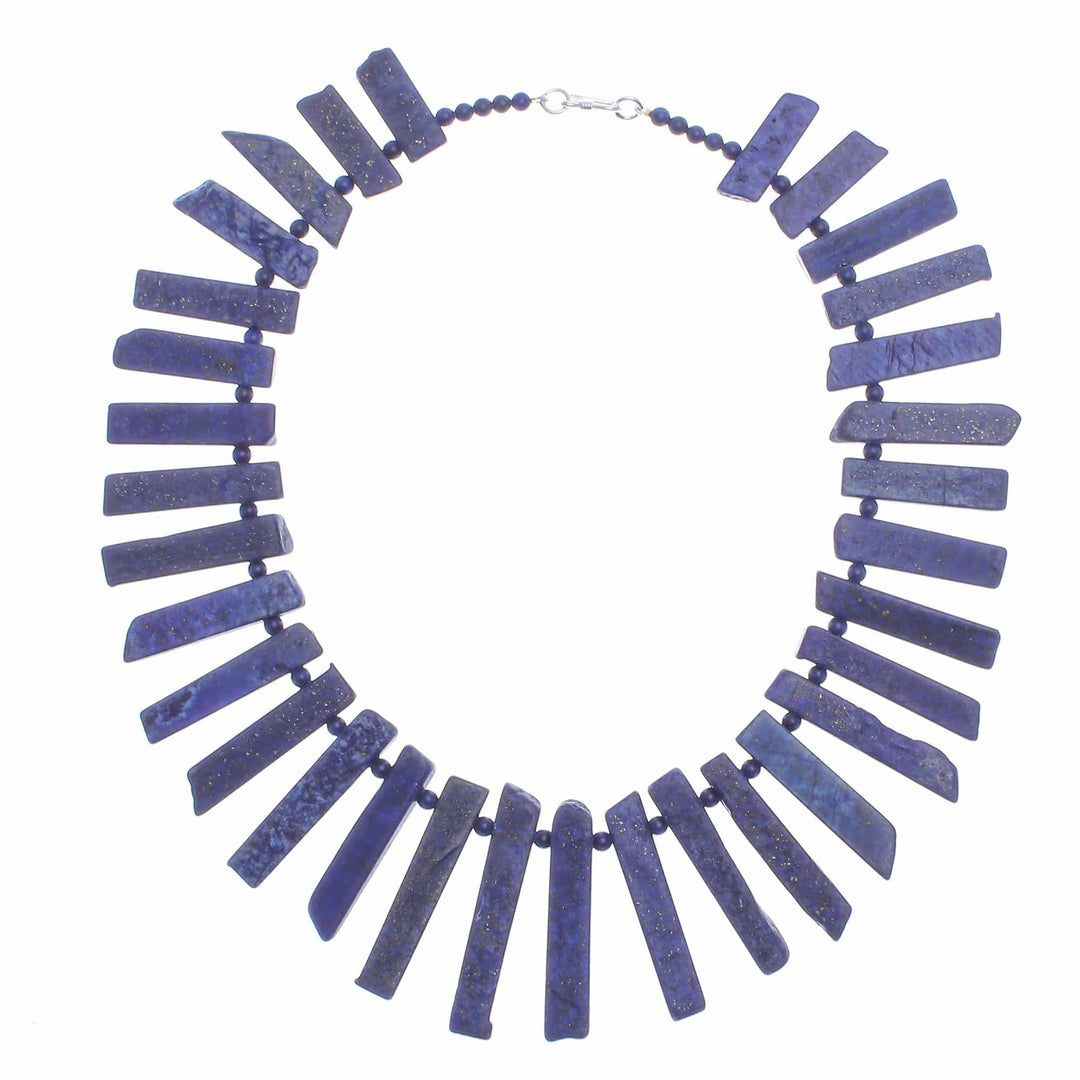 Hand Crafted Lapis Lazuli Beaded Necklace - Tribal Design