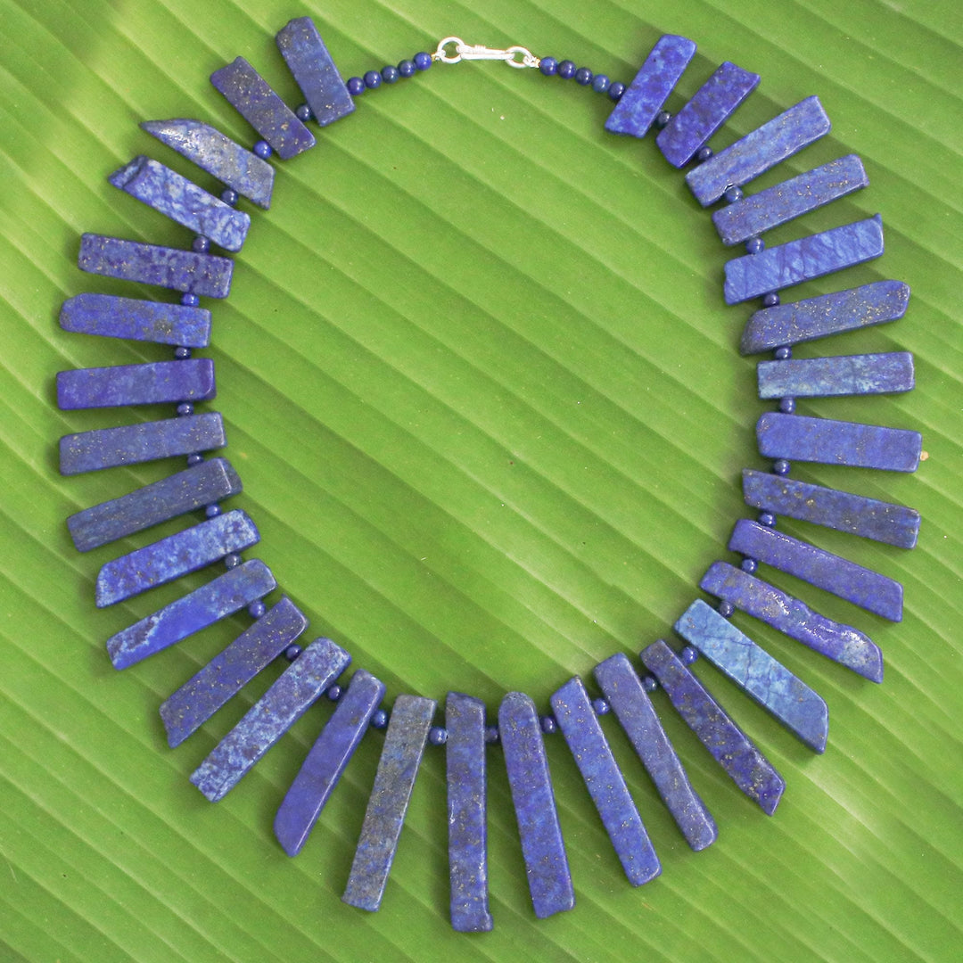 Hand Crafted Lapis Lazuli Beaded Necklace - Tribal Design