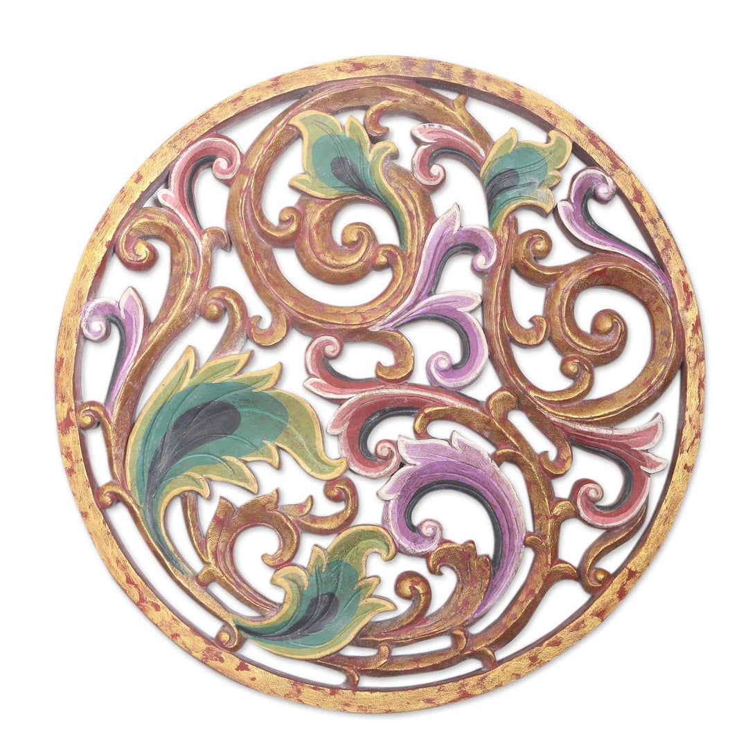 Hand Carved Suar Wood Relief Panel - Balinese Shimmer