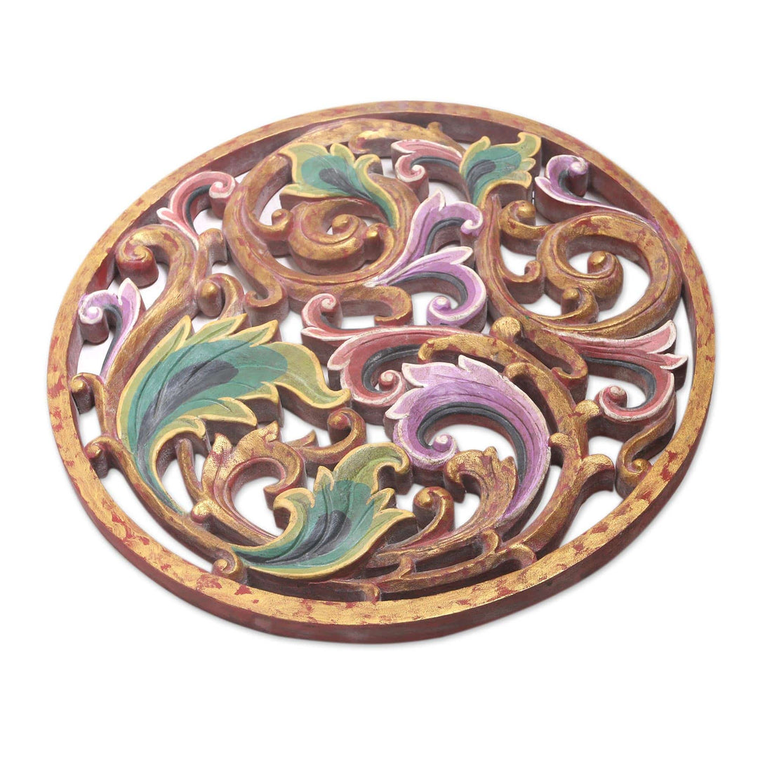 Hand Carved Suar Wood Relief Panel - Balinese Shimmer