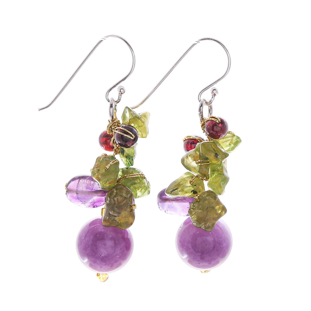 Thai Peridot and Amethyst Dangle Earrings - Violet Forest