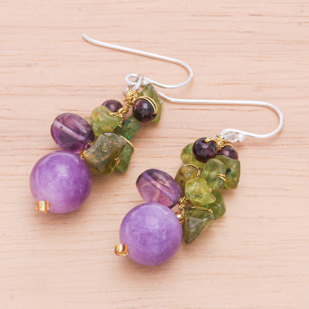 Thai Peridot and Amethyst Dangle Earrings - Violet Forest