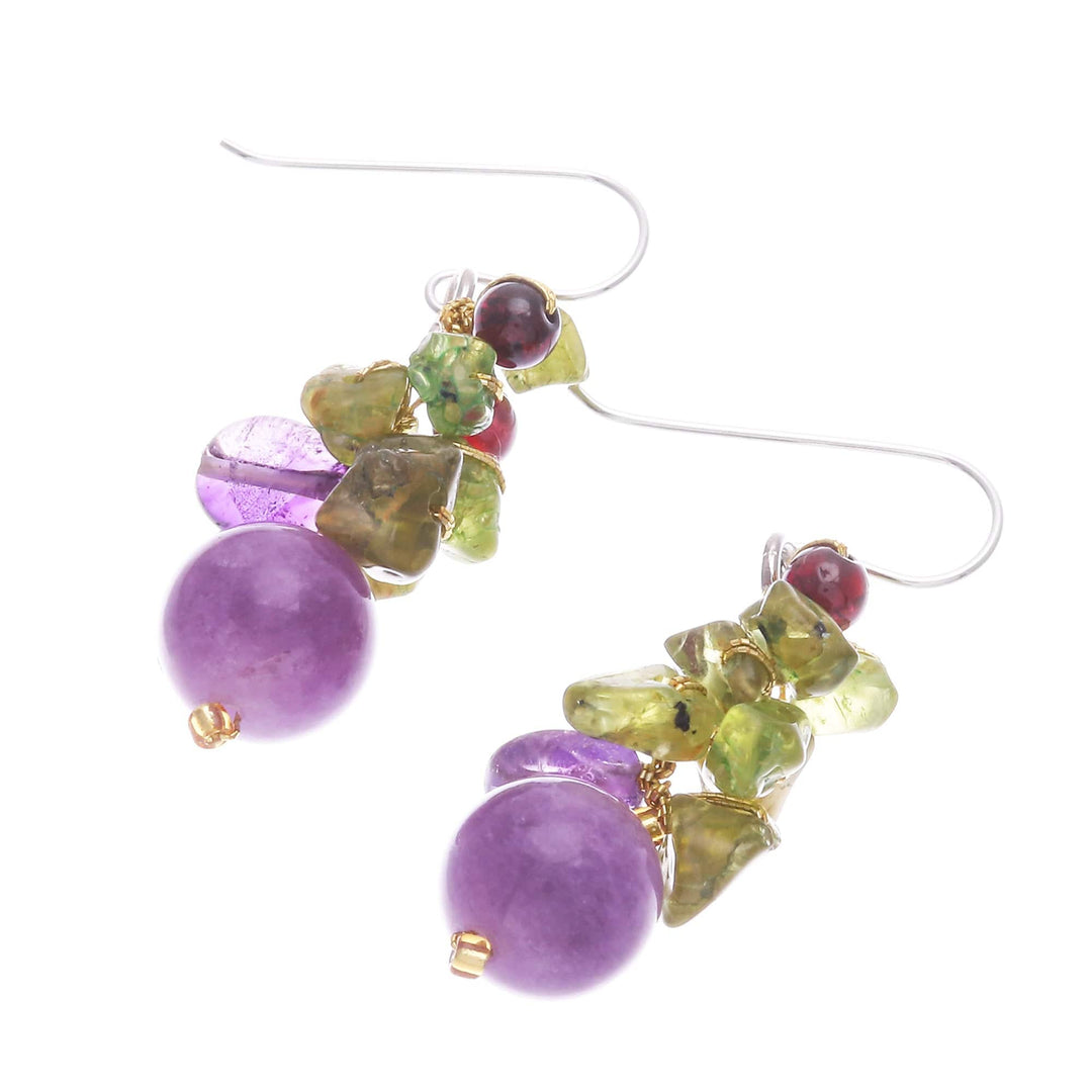 Thai Peridot and Amethyst Dangle Earrings - Violet Forest