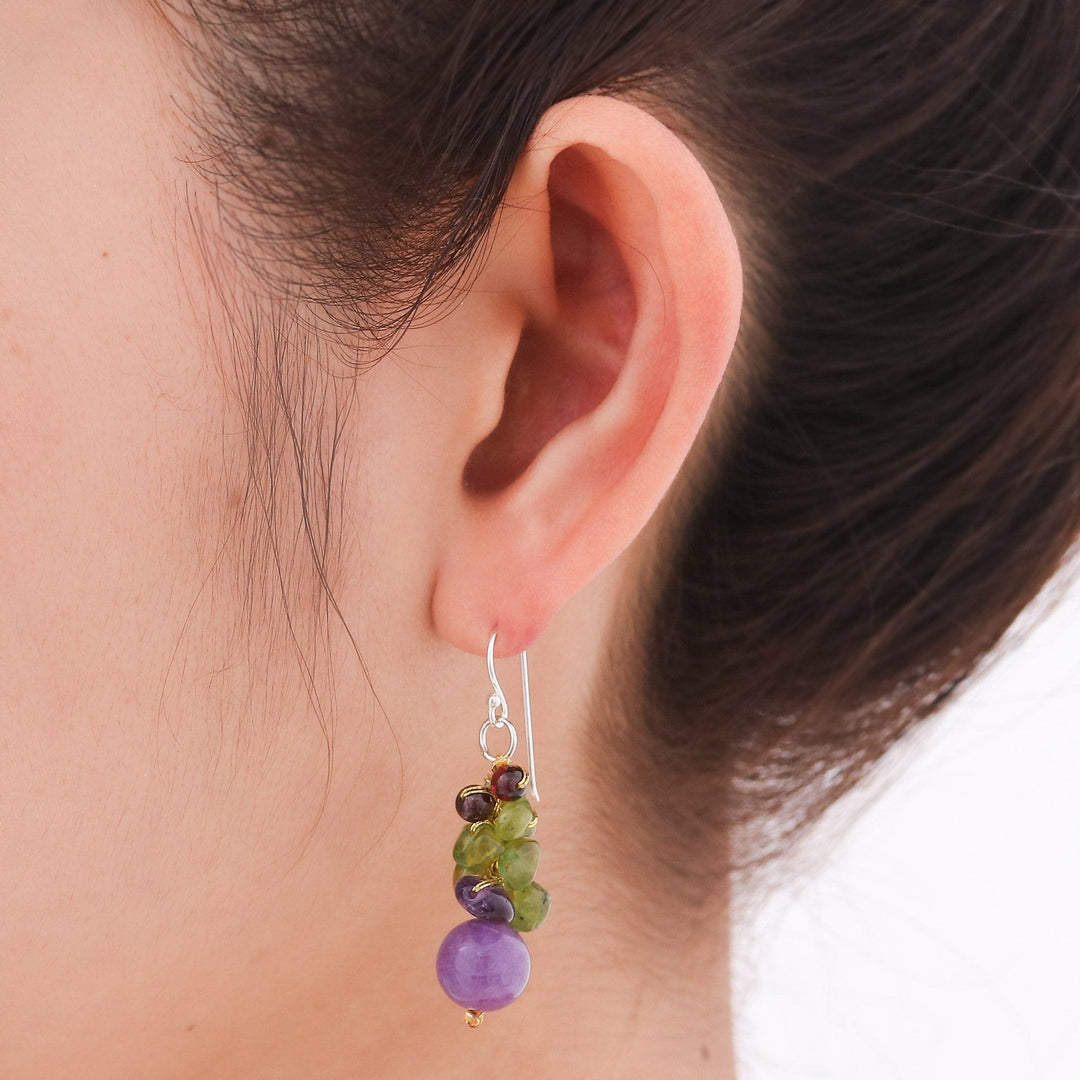 Thai Peridot and Amethyst Dangle Earrings - Violet Forest