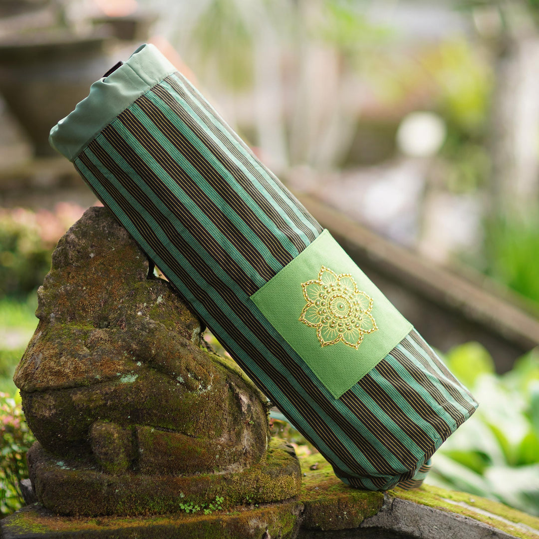 Ikat Cotton Yoga Mat Carrier with Lurik Accent - Striped Mandala