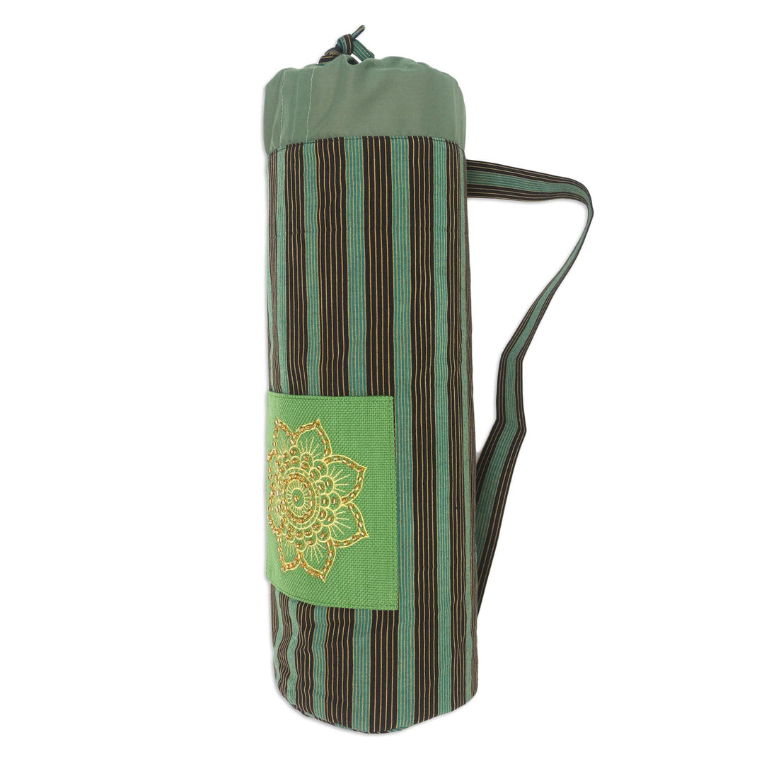 Ikat Cotton Yoga Mat Carrier with Lurik Accent - Striped Mandala