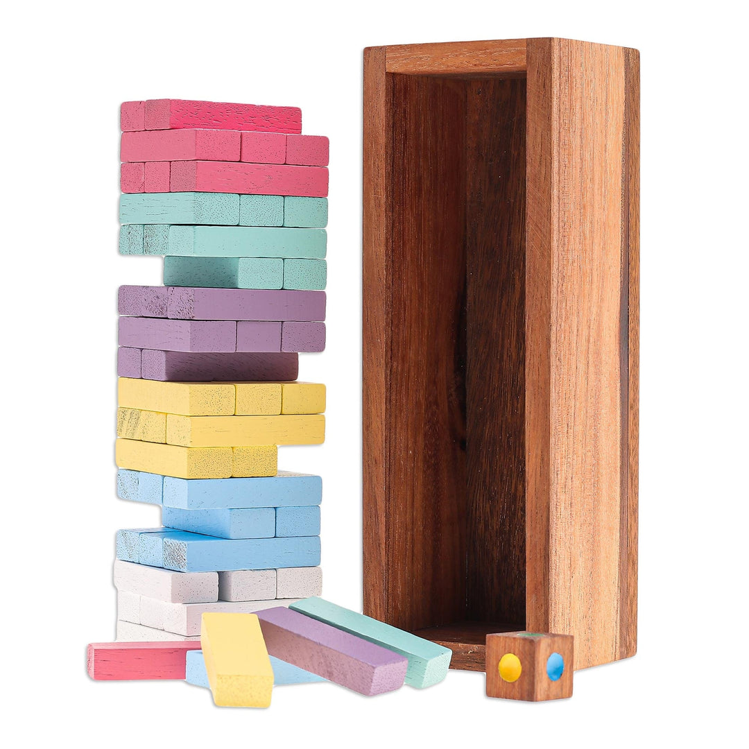 Handmade Raintree Wood Stacking Puzzle - Colorful Balance in Large