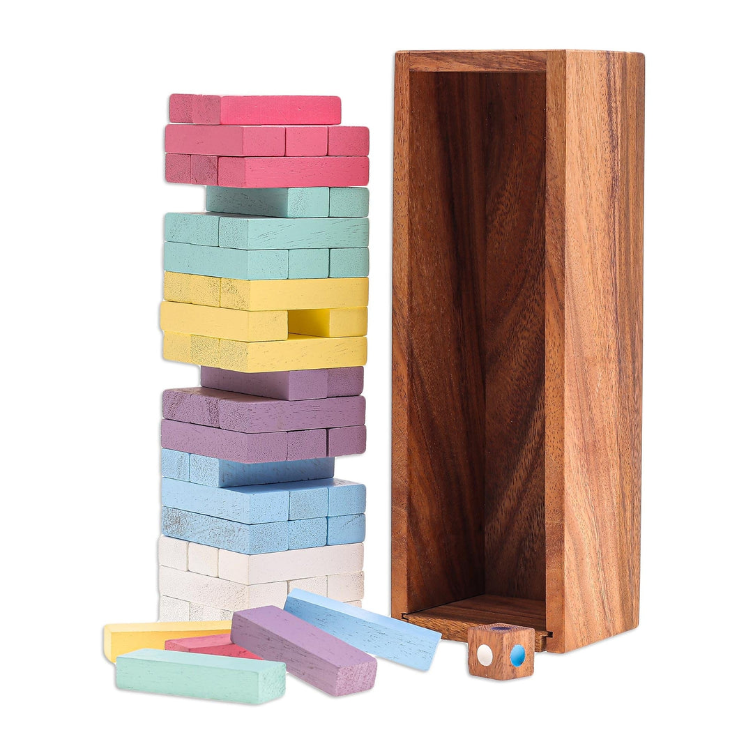 Thai Raintree Wood Stacking Puzzle - Colorful Balance in Medium
