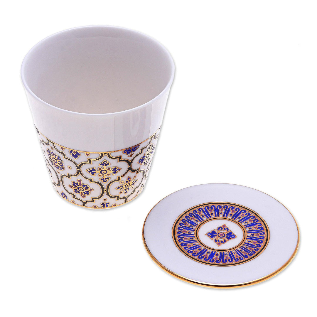 Lidded Benjarong Porcelain Mug from Thailand - Five Colors