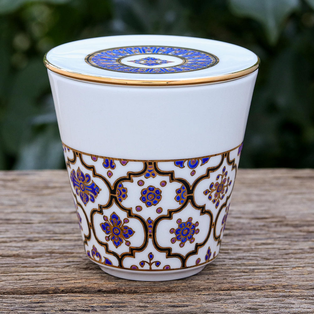 Lidded Benjarong Porcelain Mug from Thailand - Five Colors