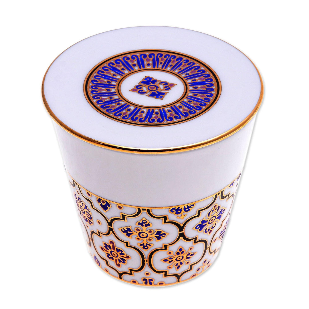 Lidded Benjarong Porcelain Mug from Thailand - Five Colors