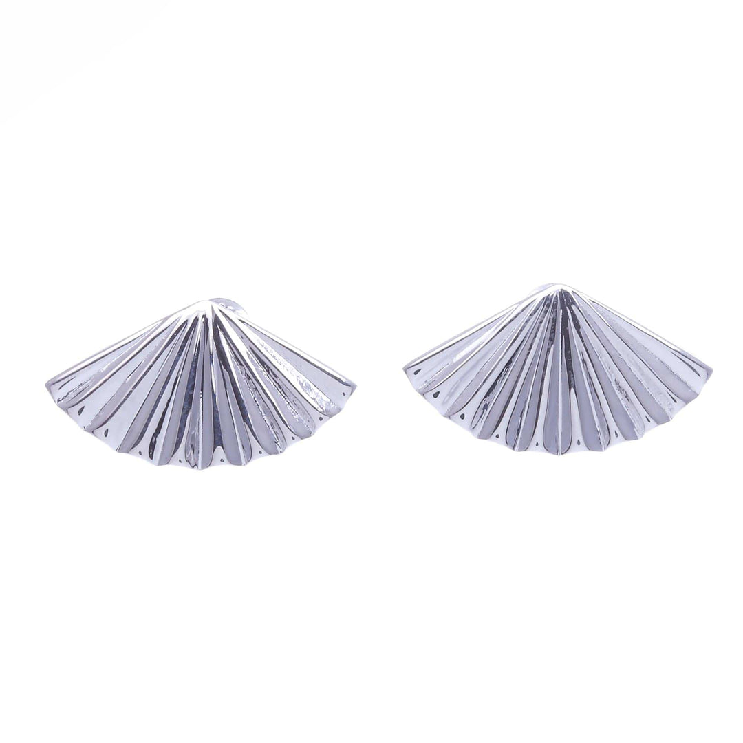 Sterling Silver Drop Earrings with Handheld Fan Motif - Asian Fan