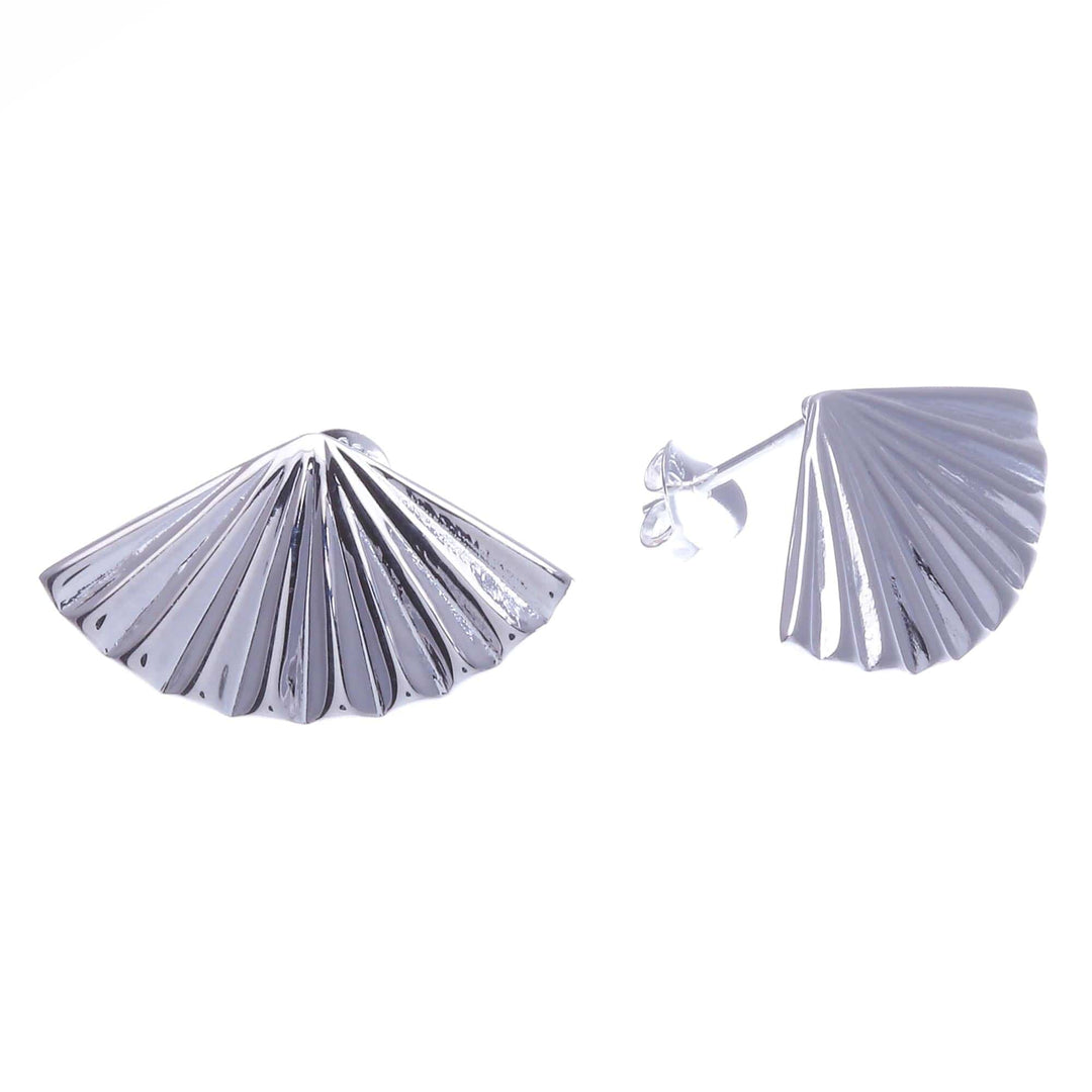 Sterling Silver Drop Earrings with Handheld Fan Motif - Asian Fan