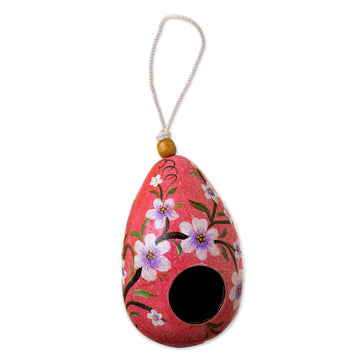 Hand Painted Crackled Red Dried Gourd Birdhouse from Peru - Spring Rose Condo