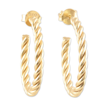 Rope Motif 22k Gold Plated Half-Hoop Earrings - Twist of the Rope
