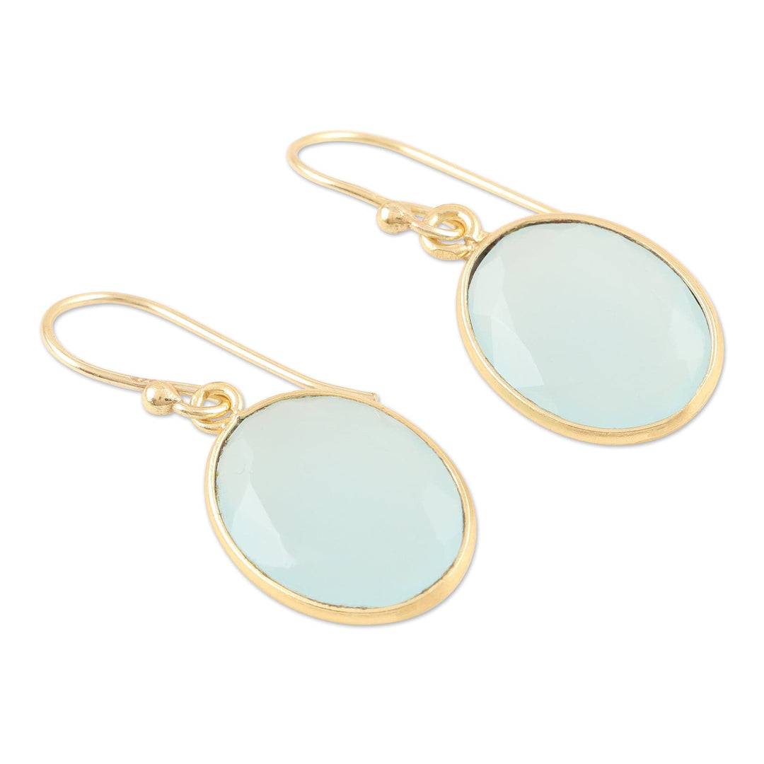 Chalcedony Earrings in 22k Gold Plated Sterling Silver - Refreshing Aqua