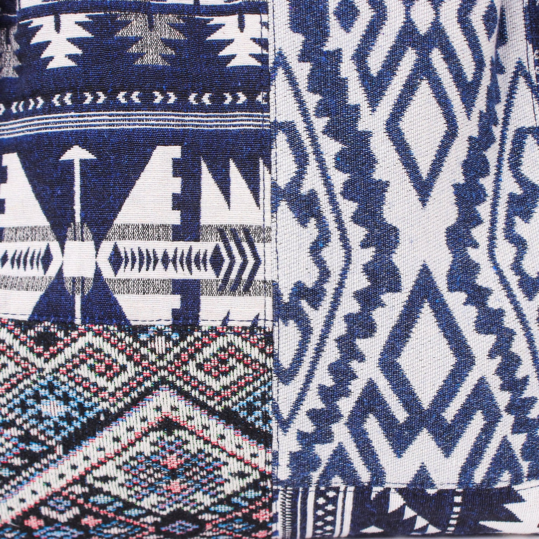 Thai Leather-Accented Cotton Blend Sling Bag in Blue - Intermission in Blue