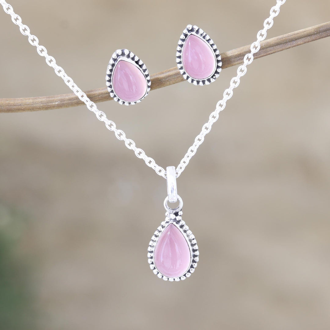 Rose Quartz Earring and Necklace Set - Pink Crush