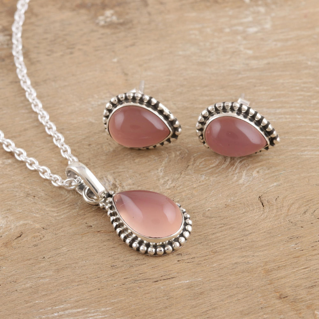 Rose Quartz Earring and Necklace Set - Pink Crush