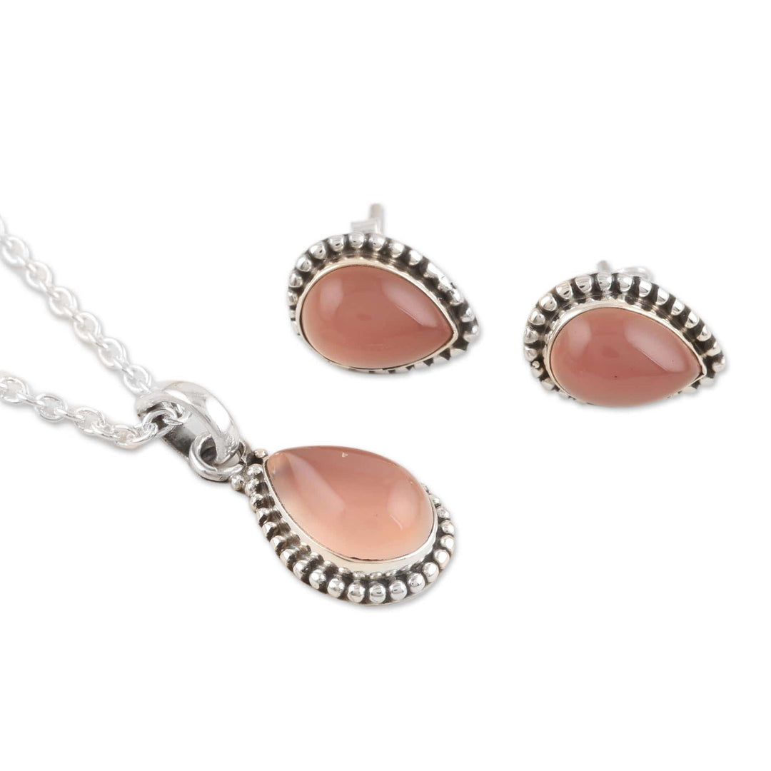 Rose Quartz Earring and Necklace Set - Pink Crush