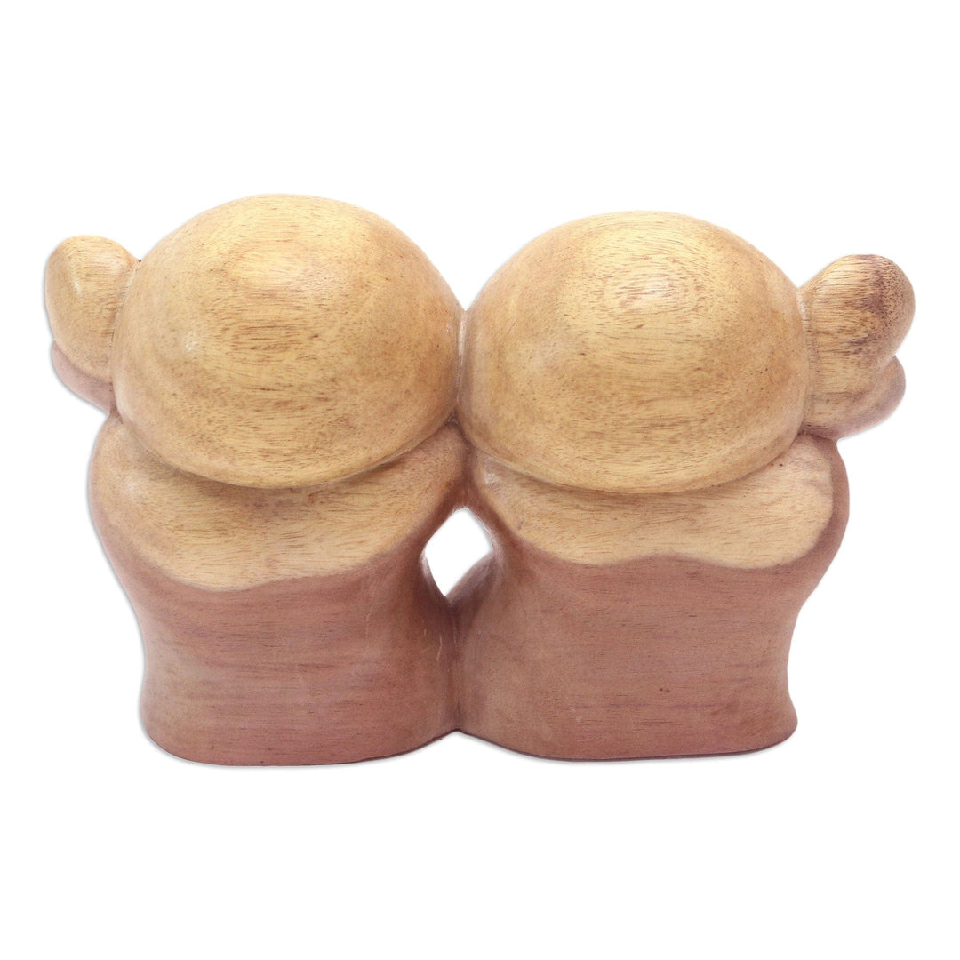 Artisan Crafted Wood Sculpture - Twin Jizo