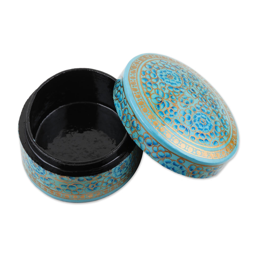 Blue Floral Papier Mache and Wood Oval Decorative Box - Blue Blossoms