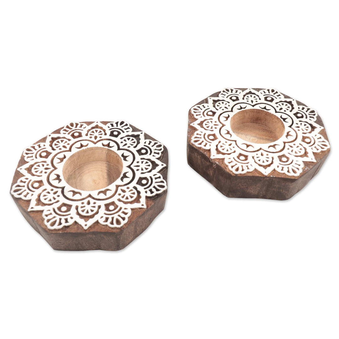 Hand Crafted Wood Tealight Candle Holders (Pair) - Magic Belief
