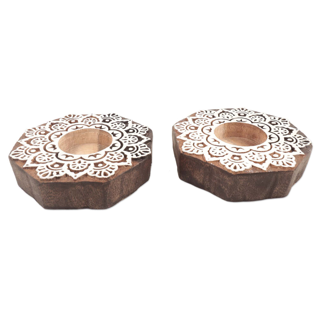 Hand Crafted Wood Tealight Candle Holders (Pair) - Magic Belief