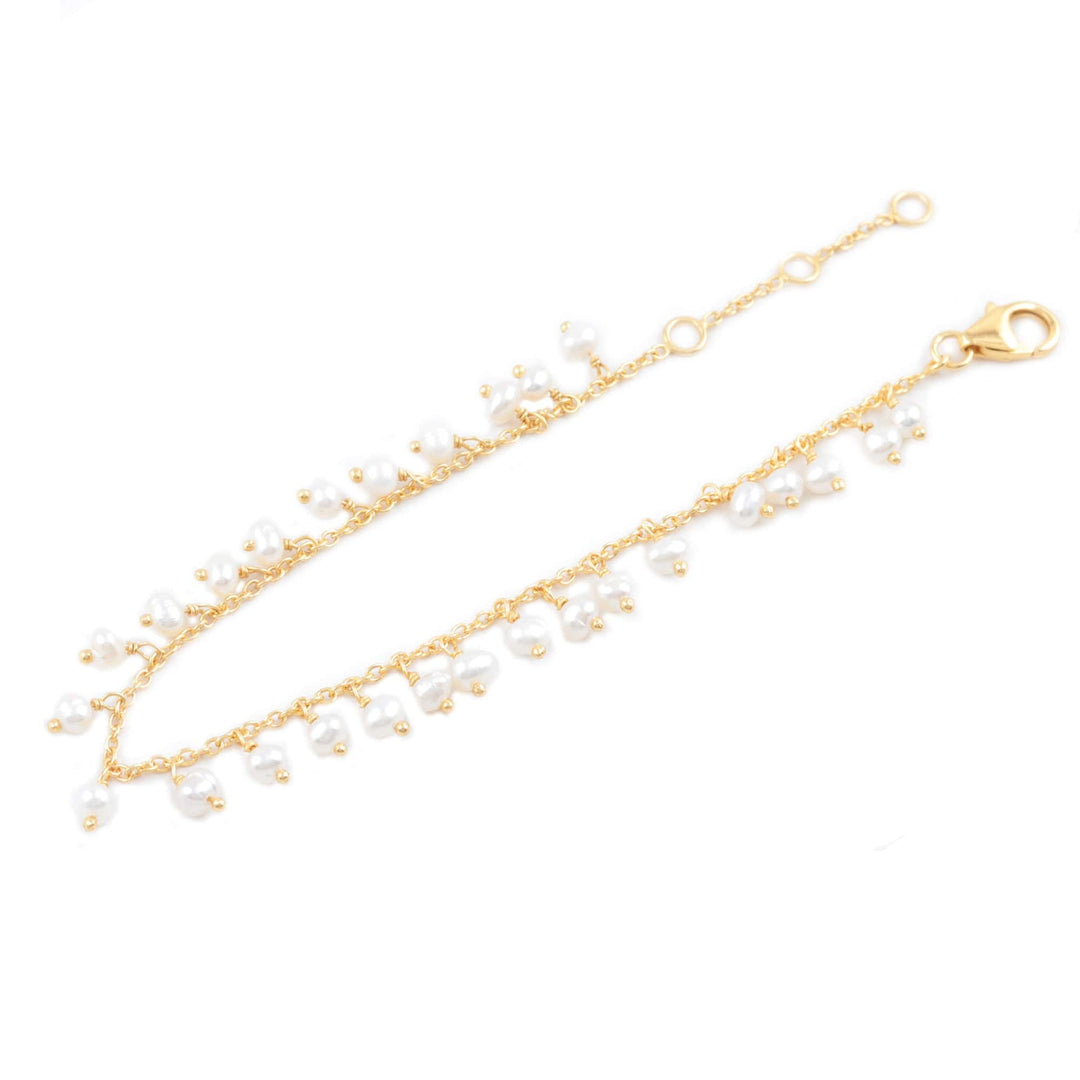 Handmade Gold-Plated Cultured Pearl Charm Bracelet - Charmed Circle