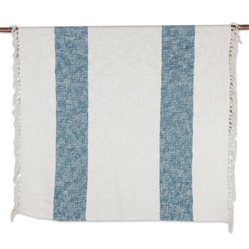 Fringed Cotton Throw Blanket from India - Diamond Elegance in Teal