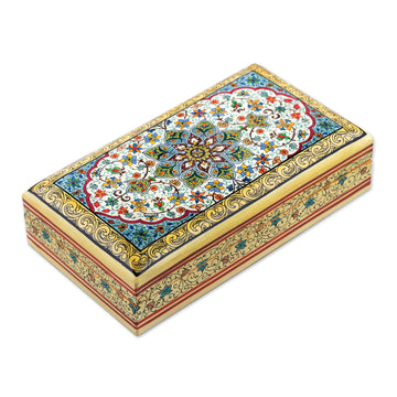 Handmade Floral Painted Wood Decorative Box from India - Persian Brilliance