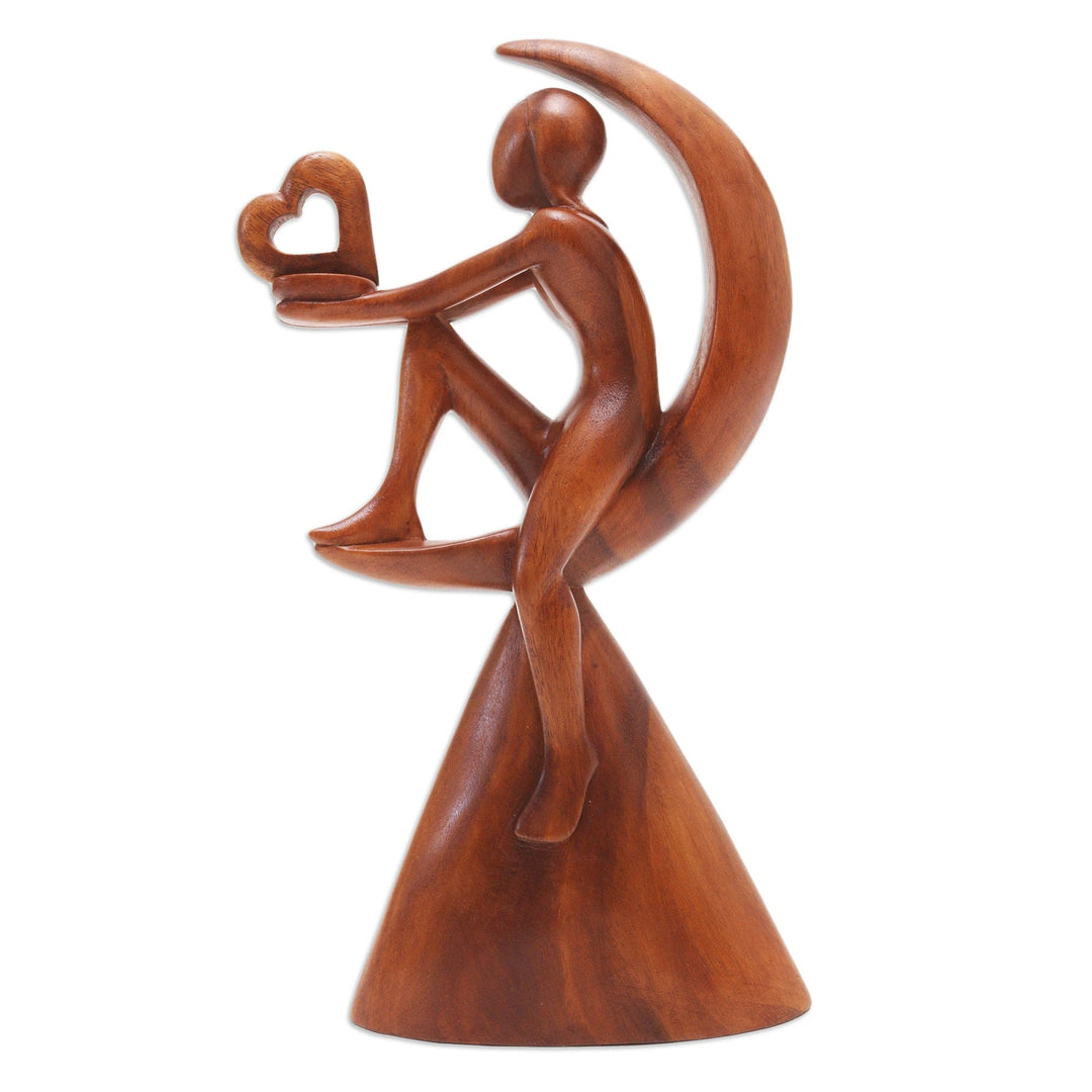 Suar Wood Figure Sculpture with Heart Motif - A Father's Hope