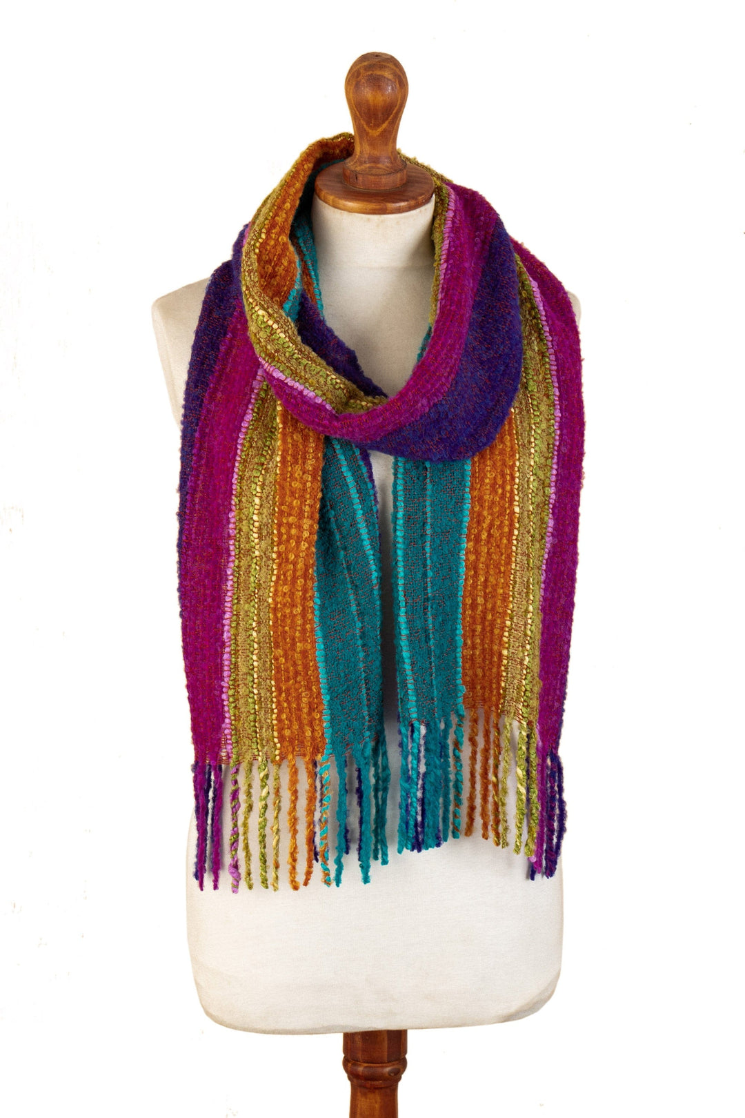 Multi-Color Striped Baby Alpaca Blend Hand-woven Scarf - Mountain Rainbow