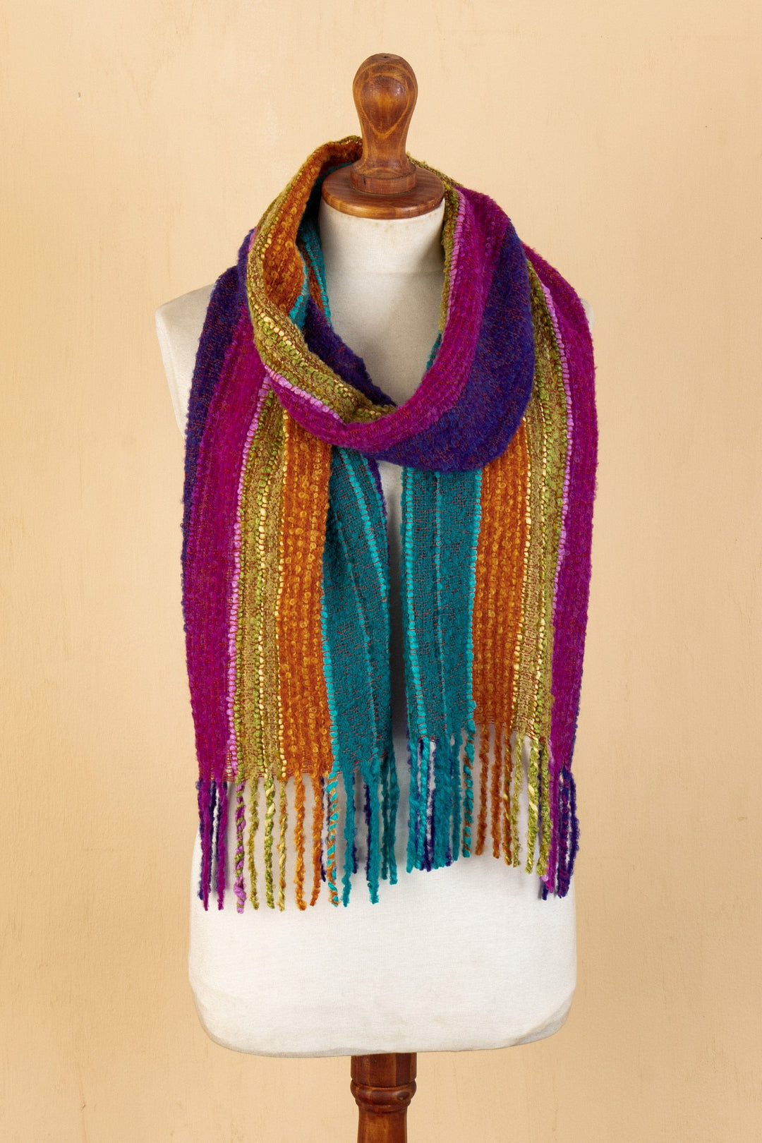 Multi-Color Striped Baby Alpaca Blend Hand-woven Scarf - Mountain Rainbow
